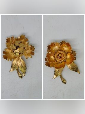 Vintage WARNER Jewelry Day To Night Mechanical Flower Brooch Pin Rose Bloom 50’s